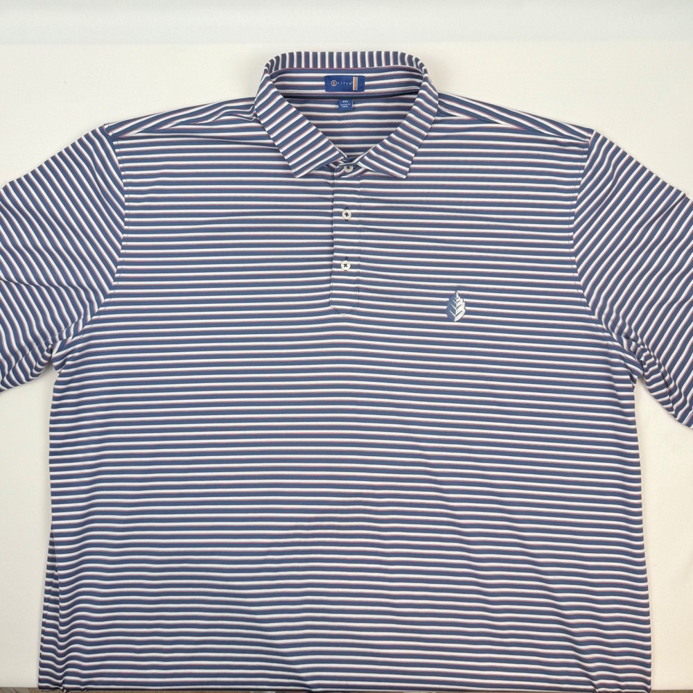 Stitch Golf Mens XXL Polo Shirt Navy Blue White Red Striped Performance‎ Stretch